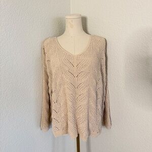 Warm & Cozy Cream Open Knit Sweater Size M Lightweight Boho Pullover